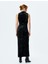 Drape Detaylı Slim Fit Kolsuz Uzun Kadife Elbise 4