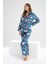 Faryanight Ipek Saten Uzun Kollu Çiçek Desenli Biyeli Gömlek Pijama Takımı 1