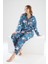 Faryanight Ipek Saten Uzun Kollu Çiçek Desenli Biyeli Gömlek Pijama Takımı 2