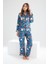 Faryanight Ipek Saten Uzun Kollu Çiçek Desenli Biyeli Gömlek Pijama Takımı 3