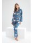 Faryanight Ipek Saten Uzun Kollu Çiçek Desenli Biyeli Gömlek Pijama Takımı 4