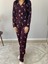 Kadın Teddy Bear Ayıcık Desenli Süet Düğmeli Pijama Takımı (Kırmızı-Lacivert) 4