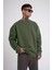 Unisex Biskilet Yaka Üç Iplik Sweatshirt - Haki 1