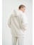 Unisex Double Oversize Kapşonlu Basic Sweatshirt - Beyaz 2
