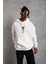 Erkek Baskılı Kapüşonlu Sweat - Beyaz 4