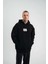 Unisex Kapşonlu Uzun Kol Patchli Nakışlı Sweatshirt - Siyah 1