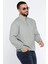Erkek Dik Yaka Yarım Fermuarlı Kendinden Desenli Sweatshirt 2