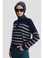 Çizgili Triko Kazak 24KD4208 Lacivert 5