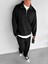 Erkek Oversize Yarım Fermuarlı Esnek Sweatshirt Siyah 2