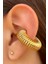 Büyük Bombeli Earcuff Geniş Halka Kıkırdak Küpesi Gold 4