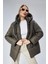 Kadın Oversize Model Kapüşonlu Şişme Mont - Haki 1