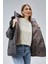 Kadın Oversize Model Kapüşonlu Şişme Mont - Gri 3