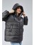 Kadın Oversize Model Kapüşonlu Şişme Mont - Gri 5