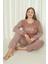 Fawn 3500 Peluş Welsoft Polar Kışlık Nakışlı Büyük Beden Kadın Pijama Takımı 5
