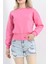 Bisiklet Yaka 3 Iplik Crop Sweat Pembe - 20968.1878. 1