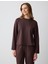 Acı Kahve Bisiklet Yaka Uzun Kollu Taş Baskılı Sweatshirt 1