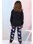 %100 Pamuk Kuromi Büyük Baskılı Kız Çocuk Pijama Takımı - Siyah 3
