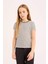 Kız Çocuk Slim Fit Dar Kesim Bisiklet Yaka Çizgili Fitilli Kaşkorse Kısa Kollu Tişört B6692A825SM 1