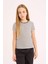 Kız Çocuk Slim Fit Dar Kesim Bisiklet Yaka Çizgili Fitilli Kaşkorse Kısa Kollu Tişört B6692A825SM 3