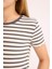 Kız Çocuk Slim Fit Dar Kesim Bisiklet Yaka Çizgili Fitilli Kaşkorse Kısa Kollu Tişört B6692A825SM 4