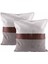 2 Set Çiftlik Evi Dekor Şerit Patchwork Keten Atmak Yastık Kılıfı, Modern Tan Suni Deri Yastık Kılıfı 18X18 Inç (Yurt Dışından) 1