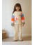 Örgü Kollu Çiçek Desen 2 Iplik Kız çocuk takım - Krem 1