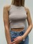 Kadın Kahve/beyaz Çizgili Fitilli Halter Yaka Crop Top 2