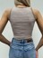 Kadın Kahve/beyaz Çizgili Fitilli Halter Yaka Crop Top 3