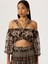 Düşük Omuzlu Fonksiyonel Bağlamalı Crop Bluz - Afrika Desenli 1