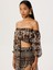 Düşük Omuzlu Fonksiyonel Bağlamalı Crop Bluz - Afrika Desenli 3