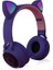 Sevimli Kedi Kulak Çocuklar Kadınlar Bluetooth 5.0 Kulaklık Katlanabilir Kulak Üstü Stereo Kablosuz Kulaklık LED Işık-Koyu Mor (Yurt Dışından) 1