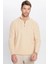 Erkek Slim Fit Dar Kesim Fermuarlı Bej Dik Yaka Triko Kazak 1