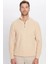 Erkek Slim Fit Dar Kesim Fermuarlı Bej Dik Yaka Triko Kazak 3