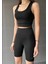 Kadın Yüksek Bel Toparlayıcı Crop ve Şort Tayt Takım Spor Slim Fit Dalgıç Kumaş 1