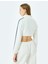 Uzun Kollu Şerit Detaylı Fermuarlı Crop Sweatshirt 4