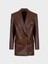 Oversize Kruvaze Kesim Deri Ceket - Kahve 1