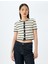 Çizgili Düğme Detaylı Kısa Kollu Crop Bluz 3