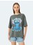 Stitch Lisanslı Baskılı Kısa Kollu Bisiklet Yaka Oversize Tişört 3