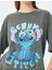Stitch Lisanslı Baskılı Kısa Kollu Bisiklet Yaka Oversize Tişört 5