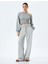 Korse Detaylı Asimetrik Yaka Omzu Açık Crop Sweatshirt 2