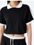 Polo Yaka Renk Bloklu Crop Kısa Kollu Tişört 5