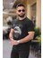 Erkek Baskılı Slim Fit Pamuklu T-Shirt Siyah 1