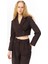 Vatka Detaylı Crop Blazer Ceket Kahverengi 3