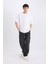 %100 Pamuk Relax Fit Rahat Kesim Geniş Paça Kargo Cepli Siyah Jean Pantolon E6694AX25SP 3