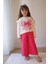 Fiyonk Baskılı Omuz Detaylı Sweat Gabardin Pantolon kız çocuk takım - Pembe 3