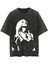 Yıkamalı Portre Baskılı Oversize Vintage T-Shirt 1
