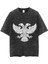 Yıkamalı Çift Başlı Kartal Baskılı Oversize Vintage T-Shirt 1