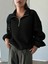 Streetwear Detail Peluş Fermuarlı Siyah Ceket 1