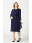 21958 Lacivert Pelerinli Tüylü Işlemeli Büyük Beden Şifon Kısa Abiye Elbise 1
