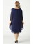21958 Lacivert Pelerinli Tüylü Işlemeli Büyük Beden Şifon Kısa Abiye Elbise 4